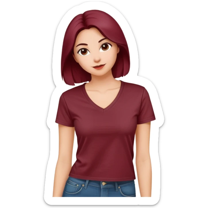 short wine red cotton V-neck t-shirt for women, cropped length, no model, only the clothing item sticker