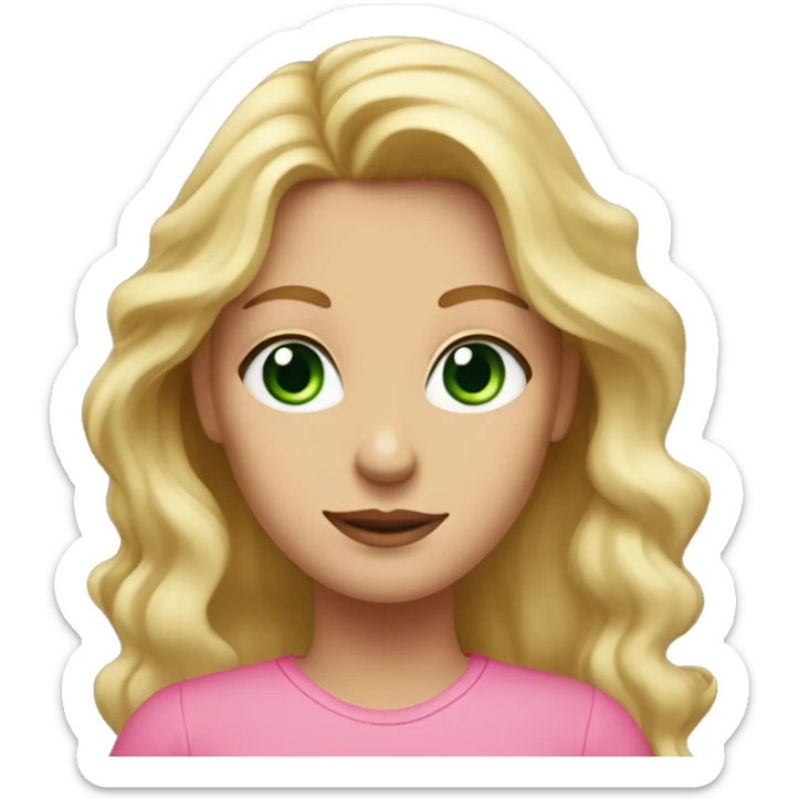 woman with green eyes and long wavy blonde hair in a pink shirt  sticker