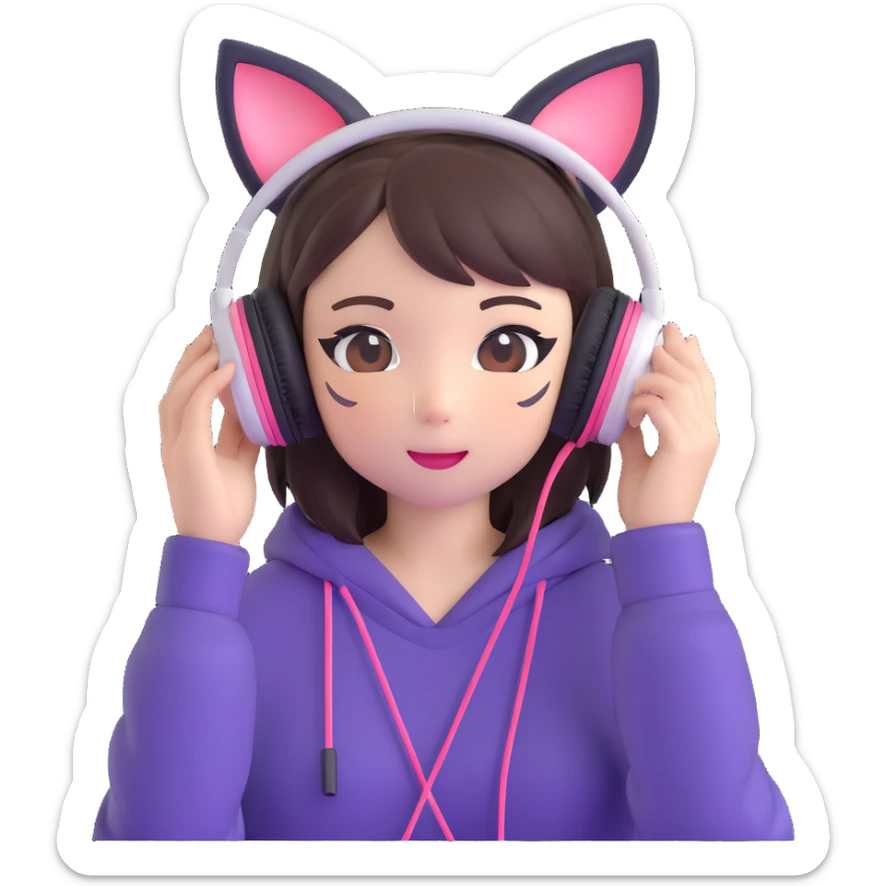 Adorable Japanese girl with kawaii cat ear gaming headphones sticker