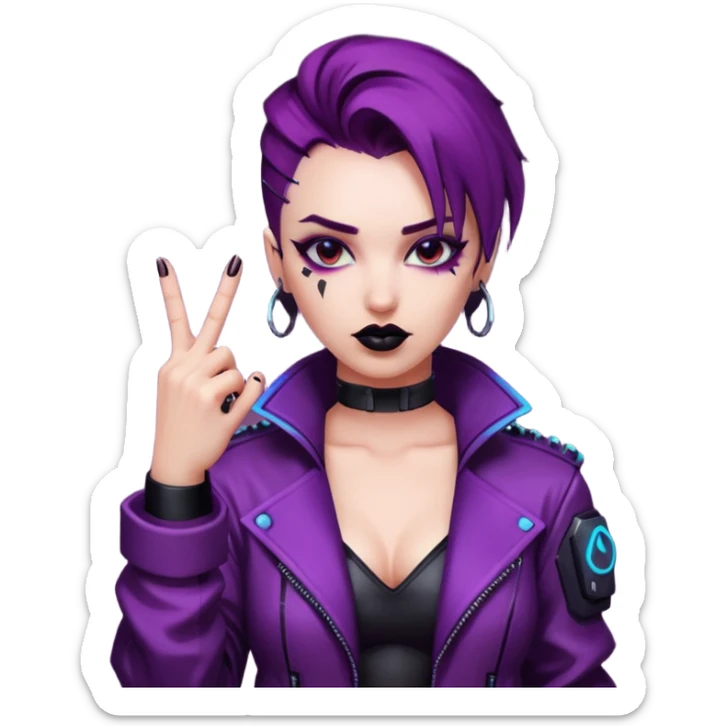 Woman with her tongue out in cyberpunk clothing and giving the middle finger. Looking naughty. sticker