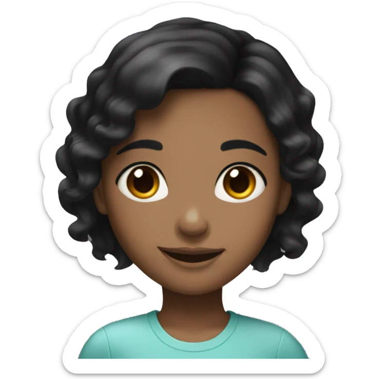 black hair girl wih bi brown eyes and smily face sticker