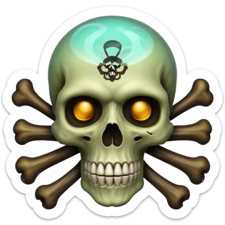 a poisonous cloud of gas, dark swamp color, with an image of a skull and two crossed bones behind the skull sticker