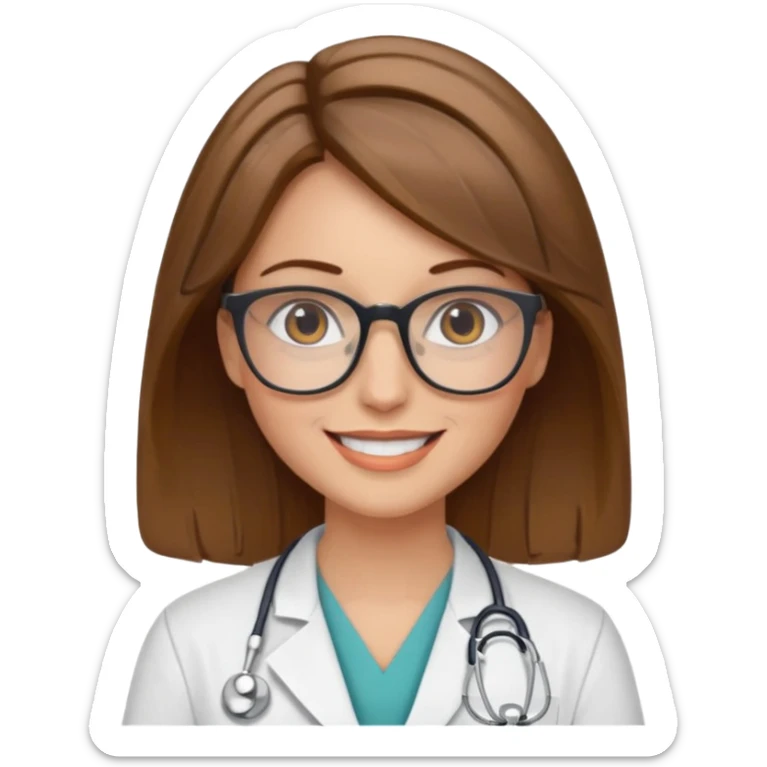 doctor woman with brown hair with blonde highlights, she has glasses sticker