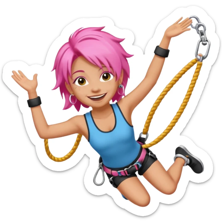 bungee jumping face with earrings and pink hair flying away earrings flying away sticker