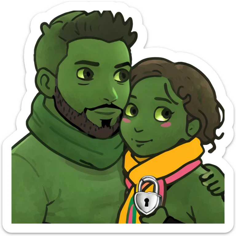 Curly girl with brown hair hugging her boyfriend brown skin black hair and beard padlock sticker