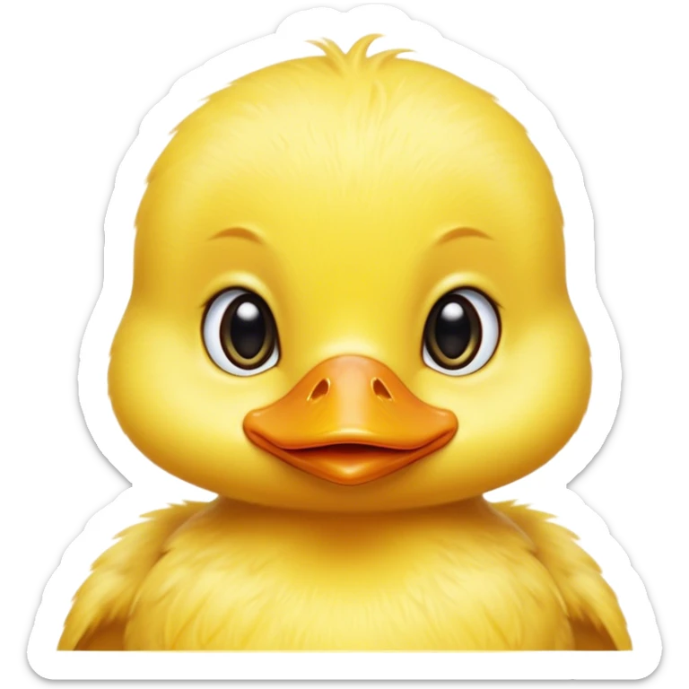 Cinematic Noble Yellow Baby Duck Portrait Emoji, Poised and regal, with a tiny, delicate build and a vibrant, well-groomed bright yellow downy coat, deep-set soulful bright eyes, Simplified yet sharp and sophisticated features, highly detailed, glowing with a soft, dignified glow, high shine, intelligent and charming, stylized with an air of youthful elegance, focused and attentive, soft glowing outline, capturing the essence of a watchful and confident little duckling, so majestic it feels as though it could peep out of the screen with effortless authority! sticker