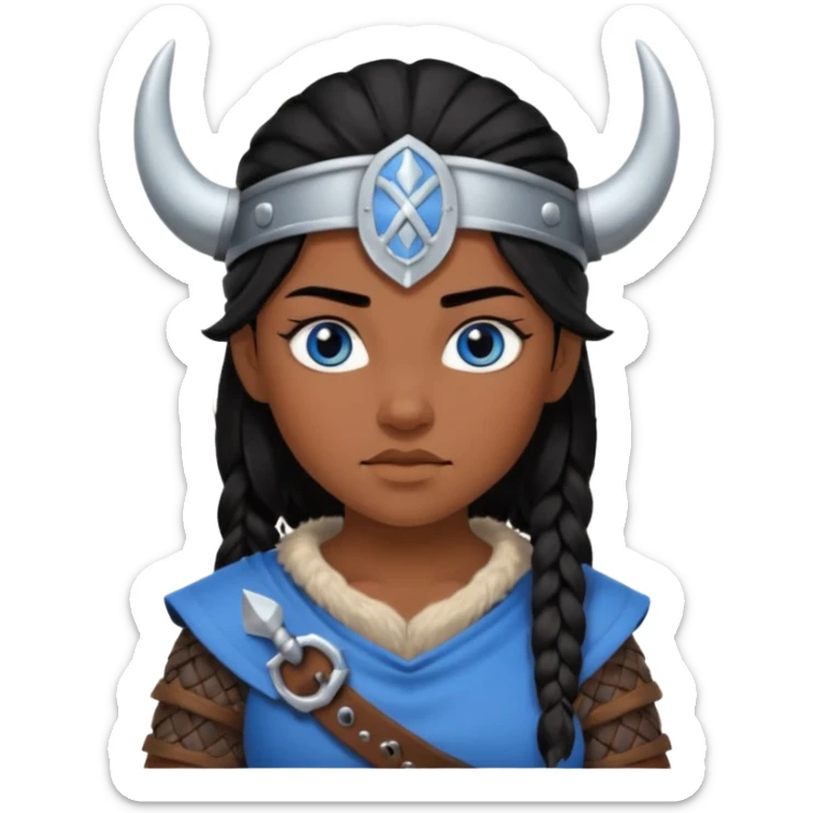 Viking female brown skin slave with blue eyes and no helmet black hair  sticker