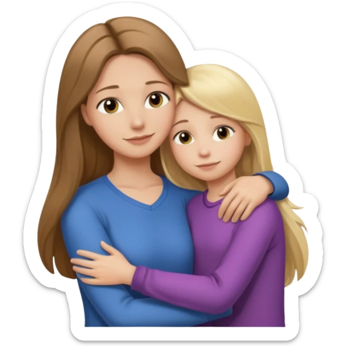 A beautiful mother with long brown hair hugging her cute 12yr old blonde hair daughter sticker