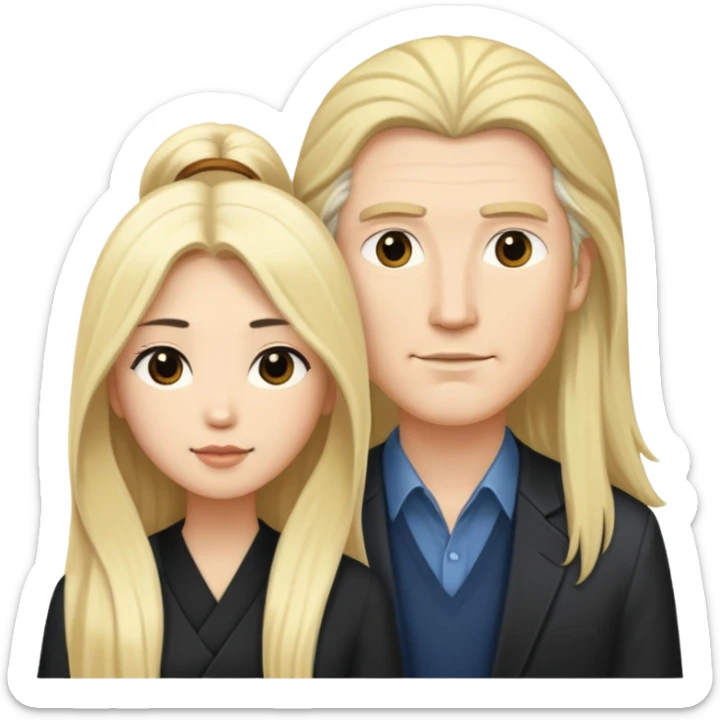Tall white Asian blonde boyfriend with long-haired black hair, Asian girlfriend sticker