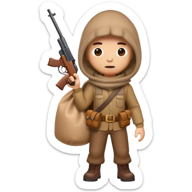 cartoon man with sack over head carrying a toy gun full body sticker