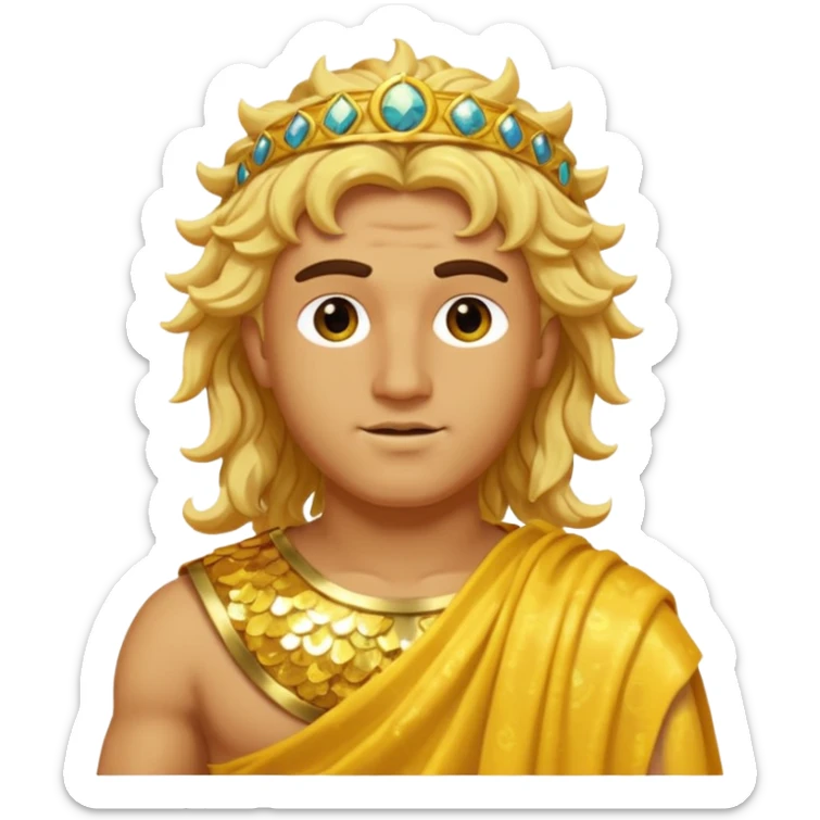Sol, God of Sun from Roman Deities with long golden blonde wavy hair, yellow sequin toga  sticker