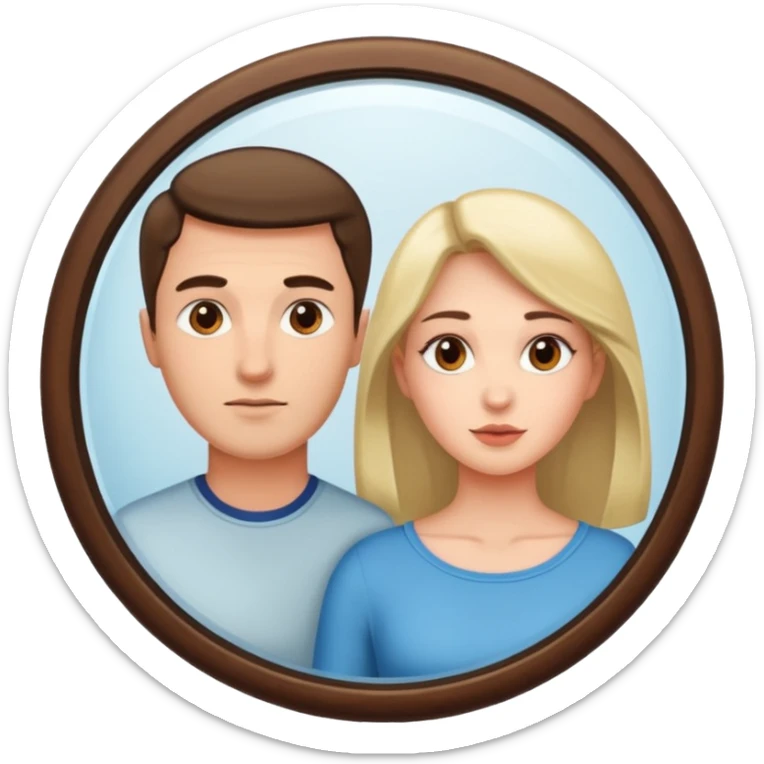 Woman in front. Man in mirror. The man and the woman look similiar. They are directly looking at each other sticker