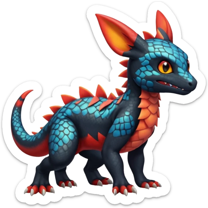 Cute Exotic Colorful Guilmon-Salandit-Umbreon-Charmeleon-Fakémon-hybrid-creature (full body)  sticker
