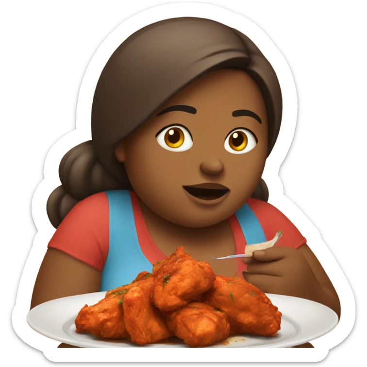emoji of fat girl eating chicken tikka and watching phone sticker