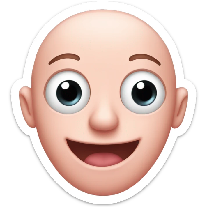 Big pink head with big eyes but no hair and no nose but a big grin, no body or arms just thin legs sticker