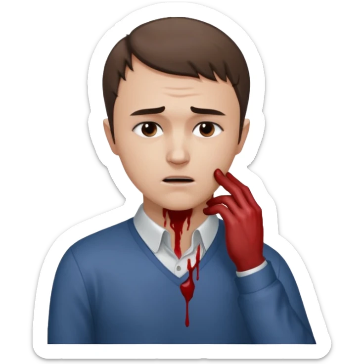 charlie kirk holding his neck with his right hand in pain and add blood  with his receding hairline  sticker