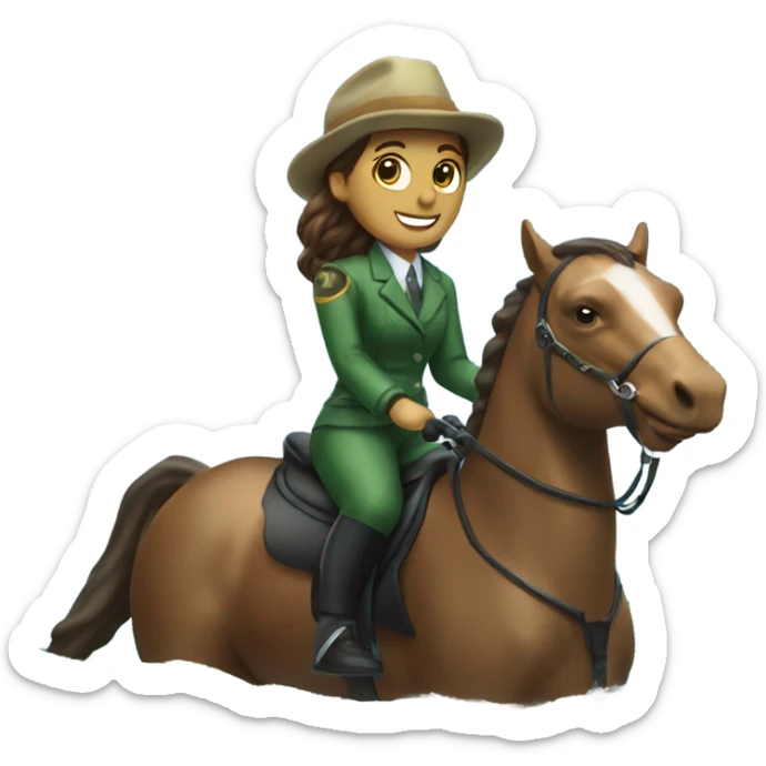 A pickle dentist riding a horse with a coffee in her hand looking at sea otters sticker