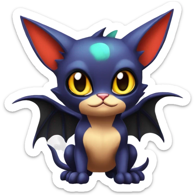 Cool Cute Edgy Chibi Bat-Cat-Noivern-Noibat-Litten-Pokémon-Fakémon-hybrid sticker