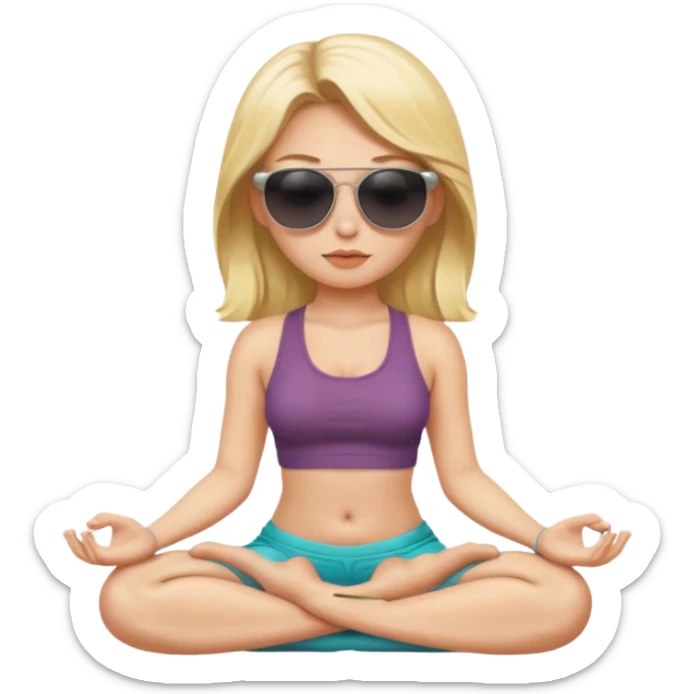 blonde white girl baddie emoji meditating, apple style, with sunglasses sticker