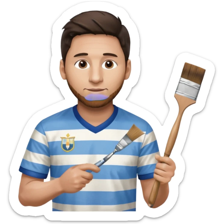 create an emoji of Lionel Messi in an Argentina shirt holding a paintbrush sticker