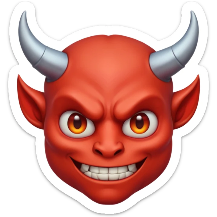 Demon cartoon emoji character, head and shoulders portrait (chest-up crop), centered face, confident and edgy expression, sharp eyes, subtle smirk, small curved horns, clean stylized face, not cute, not scary, modern emoji-style illustration, bold colors, smooth shading, high readability sticker