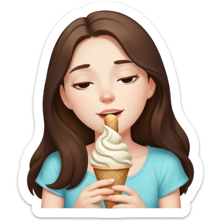 beautiful pale brunette girl with long hair enjoying an ice cream eyes closed sticker