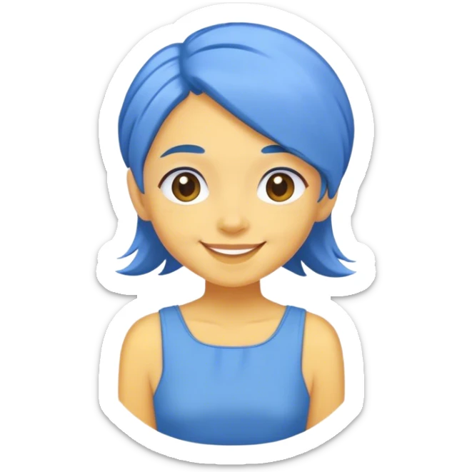 small yellow lady with blue hair and blue dress happy smiling sticker