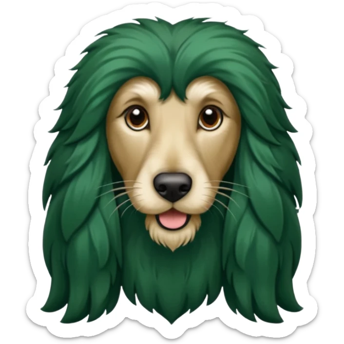 dark green dog extra furry afghan hound. The dog fur is totally dark green sticker