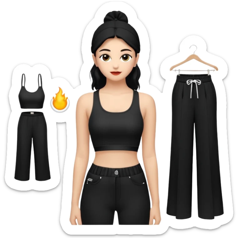 Siyah uzun saçlı siyah ceket  polar ceket ceket gevşek biraz omzundan çıkıyormuş gibi ve bugday ten rengi soltaraftaki omzundan çıkık sadece içinde de siyah crop var crop açık esmer esmer sticker