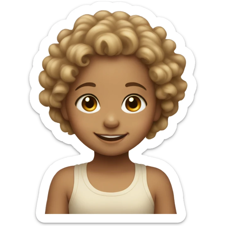 smiling baby girl with light tan skin that has tight curly hair sticker