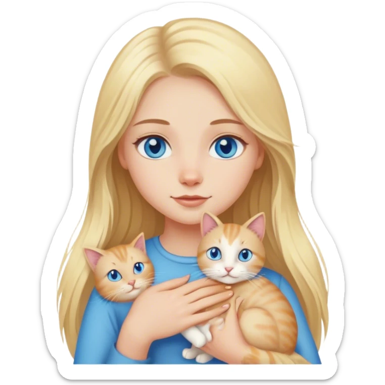 blond girl with long hair and blue eyes and a cat in her arms sticker