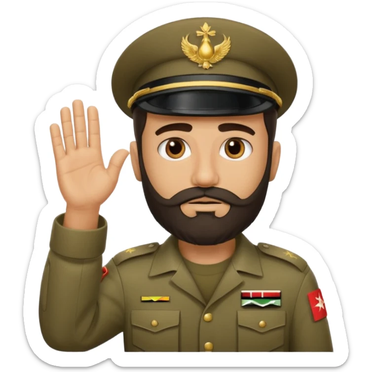 surrenders, depicts an Iraqi soldier from 1980, with a beard, a sad face and raised hands sticker
