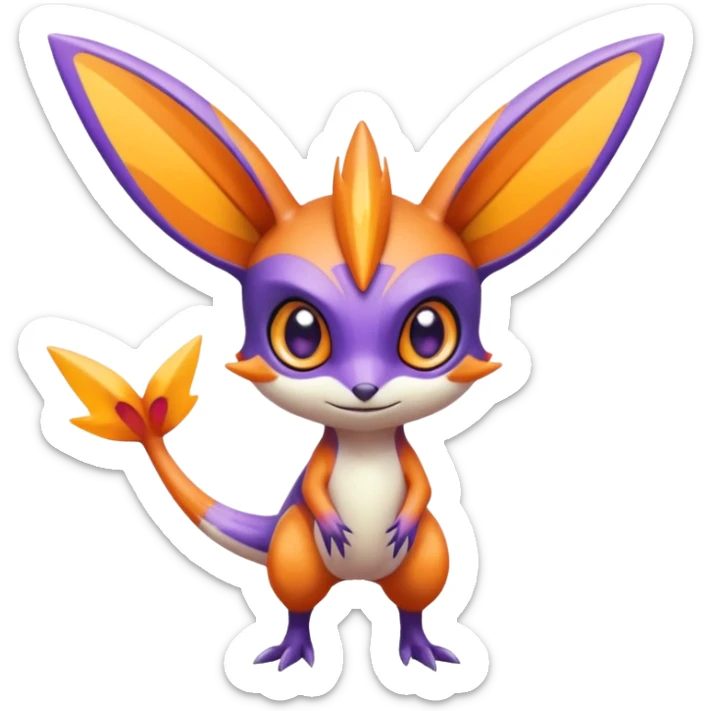 Colorful Shiny Exotic Victini-Salandit-Aurorus-Fakémon-hybrid-creature (full body)  sticker