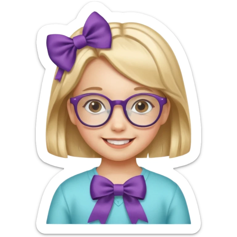little girl with ribbon hairclip, wearing glasses sticker
