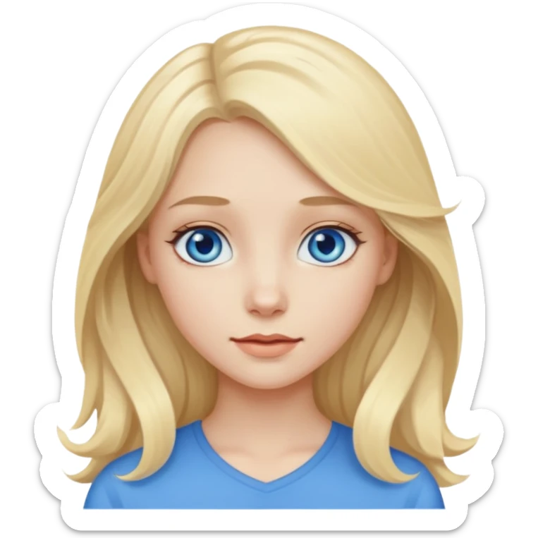 A pale girl with blue eyes and blonde and long slightly wavy hair  sticker