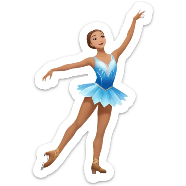 An icon showing a graceful figure skater performing a spin on the ice in a grand ice palace. The rink is illuminated by soft light beams, with cheering spectators in the stands. Snowflakes gently fall, adding to the magical atmosphere. Transparent background highlights elegance and artistry. sticker