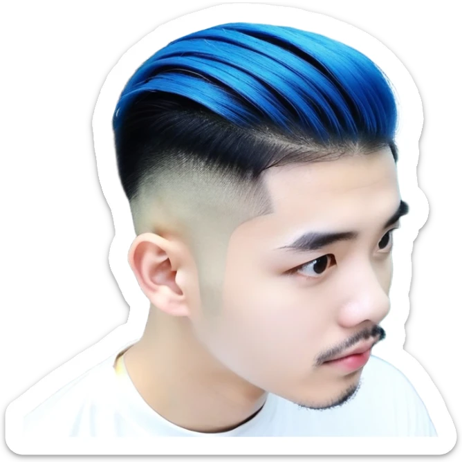 Nam 15 tuổi, da trắng, tóc under cut màu xanh lá cây vuốt ngược ra sau, mắt đen, áo khoác da màu cam , bên trong mặc áo cộc tay màu trắng, mặt ngầu sticker