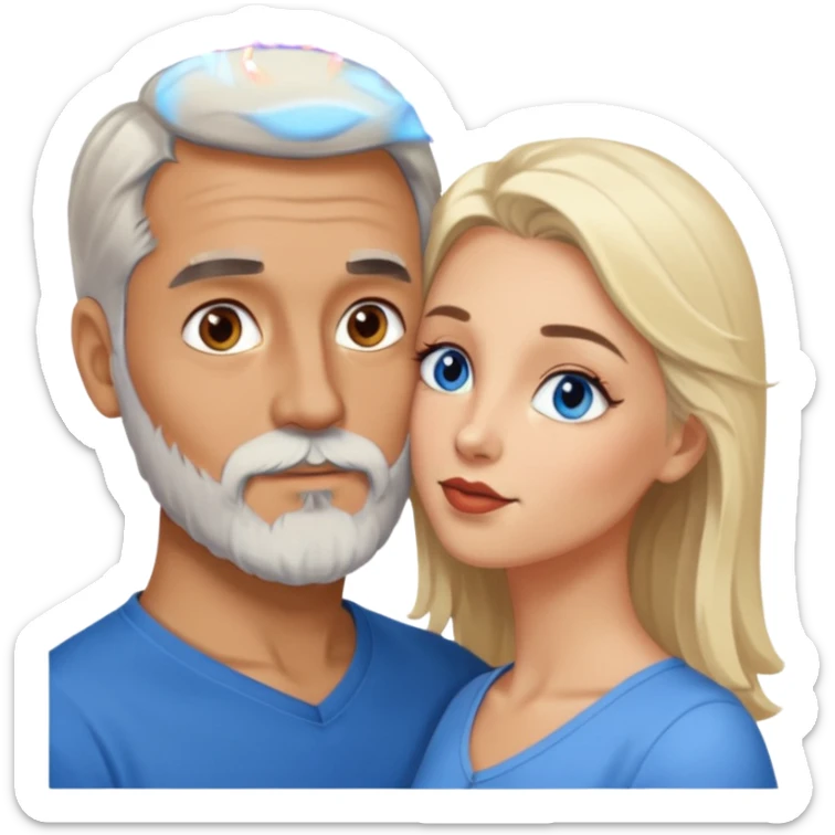 Man with hazel eyes and gray beard kissing blonde blue-eyed  woman sticker