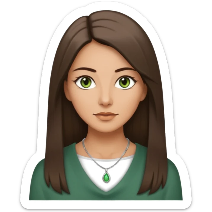 Pretty middle age woman with green eyes and long straight Ash-brown hair  sticker