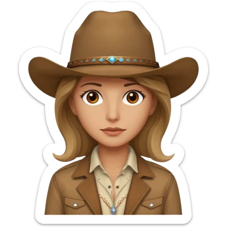 Ennis Del Mar from Brokeback Mountain with brown eyes, dark blonde hair, ivory shirt, brown jacket and cowboy hat sticker