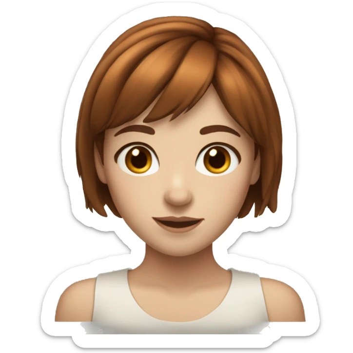 A girl with fair skin, brown eyes, freckles, auburn hair and bangs sticker