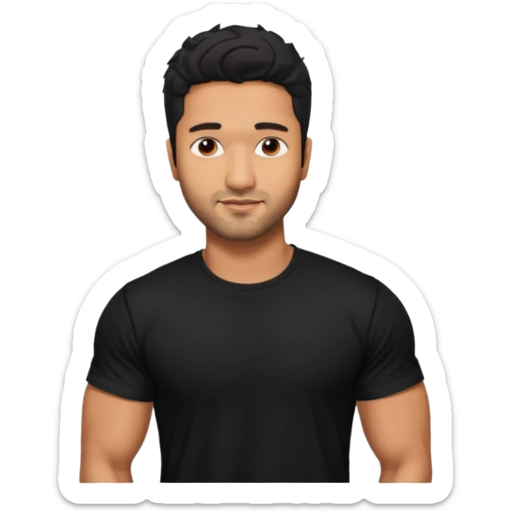 ipretty bratz emoji of vicky kaushal wearing a black tee, muscular sticker