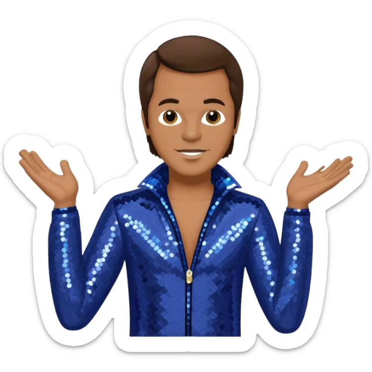 Harry Wayne Casey aka KC, Funk Singer (b.1951) from KC and the Sunshine Band with medium brown hair, indigo sequin disco outfit sticker