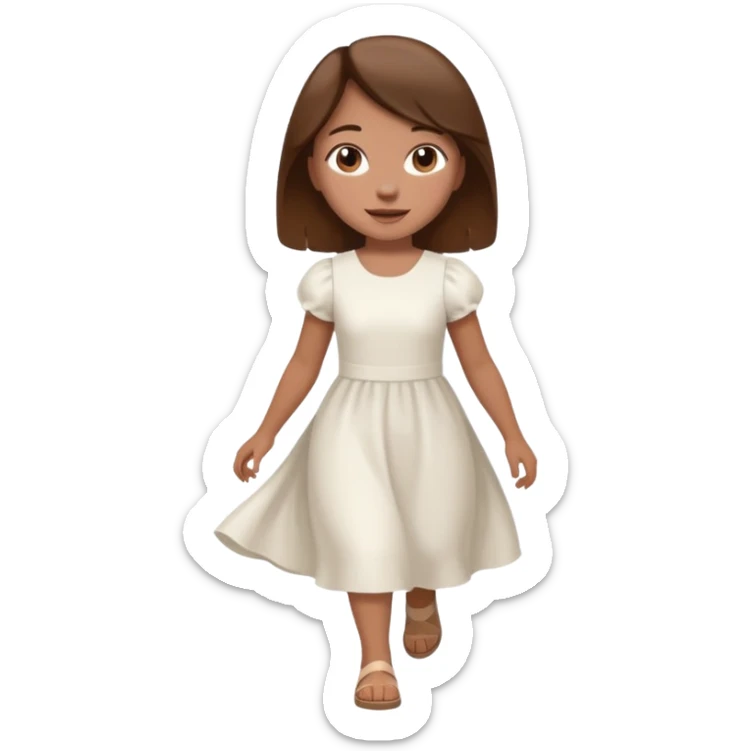 girl walking wearing a white dress, the hair color is brown, still walking sticker