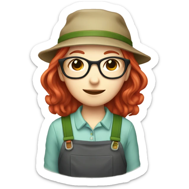 Kawaii female gardener with long red hair and glasses sticker