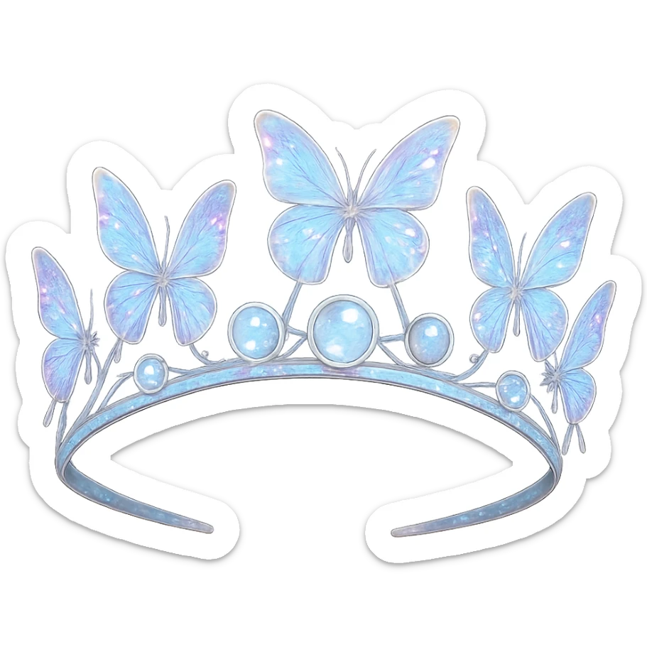 butterfly crown in opal with iridescent butterflies and moonstone gems, magical and dreamy sticker