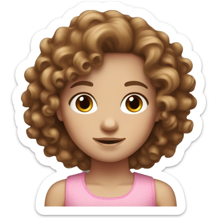 Curly brown hair white girl with freckles and pink top  sticker