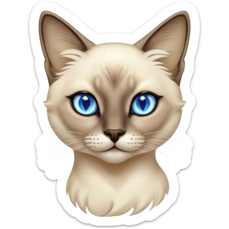 Cinematic Noble Siamese Cat Portrait Emoji, Poised and regal, with sleek cream-colored fur and striking dark points on the ears, face, paws, and tail, piercing sapphire-blue eyes, Simplified yet sharp and sophisticated features, highly detailed, glowing with a soft, dignified glow, high shine, intelligent and graceful, stylized with an air of elegance, focused and attentive, soft glowing outline, capturing the essence of a watchful and refined feline, so majestic it feels as though it could glide across the screen with effortless confidence! sticker