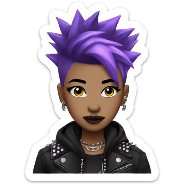 punk girl sparkly purple hair black makeup spiky clothes sticker