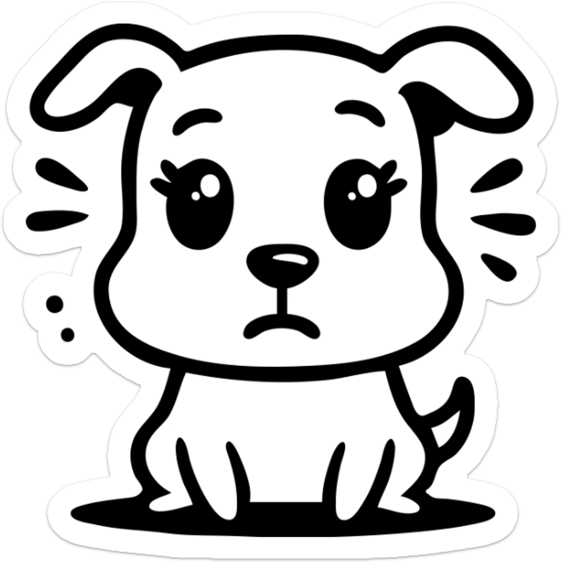 Nervous dog with wide worried eyes, trembling, with anxiety sweat drops sticker